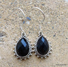 925 SOLID STERLING SILVER NATURAL BLACK ONYX GEMSTONE HOOK EARRING