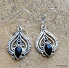925 SOLID STERLING SILVER NATURAL BLACK ONYX GEMSTONE HOOK EARRING