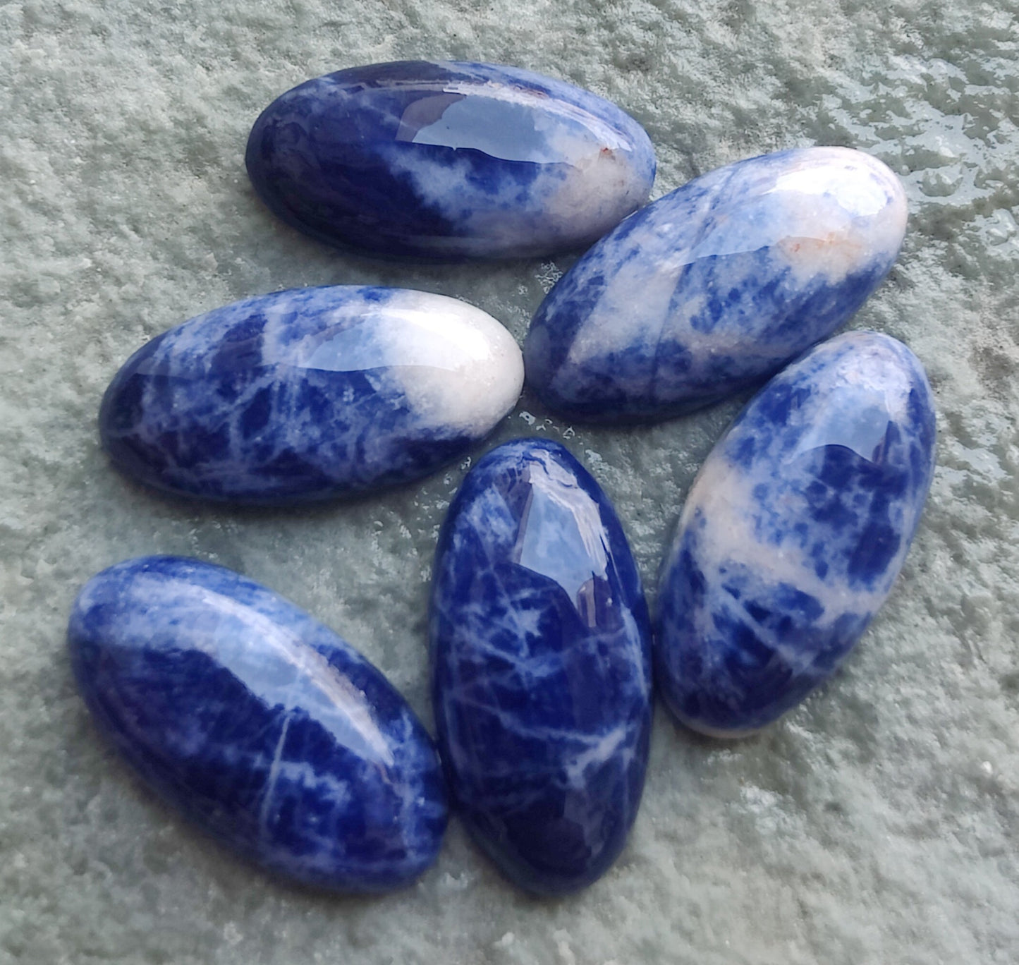 AAA+ QUALITY NATURAL SODALITE BIG OVAL SHAPE CABOCHON FLAT BACK CALIBRATED BEDA SHAPE GEMSTONES, ALL SIZES AVAILABLE
