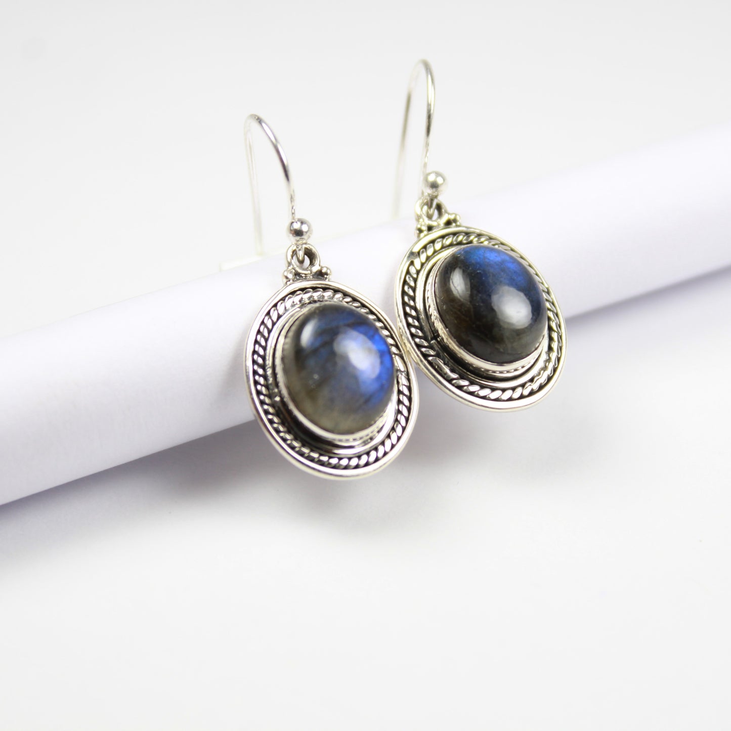 925 SOLID STERLING SILVER NATURAL LABRADORITE GEMSTONE HOOK EARRING