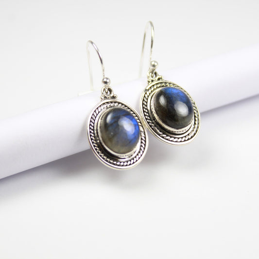 925 SOLID STERLING SILVER NATURAL LABRADORITE GEMSTONE HOOK EARRING