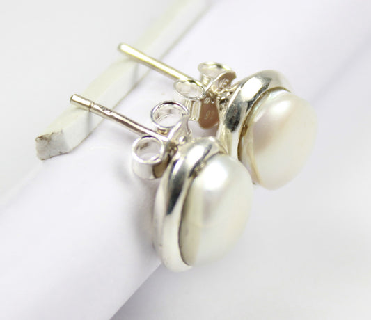 925 SOLID STERLING SILVER NATURAL MOTHER OF PEARL GEMSTONE STUD EARRING