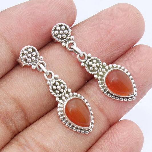925 SOLID STERLING SILVER NATURAL CARNELIAN GEMSTONE STUD EARRING