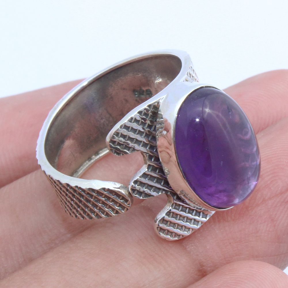 925 SOLID STERLING SILVER NATURAL PURPLE AMETHYST GEMSTONES HANDMADE RING, ALL SIZES AVAILABLE