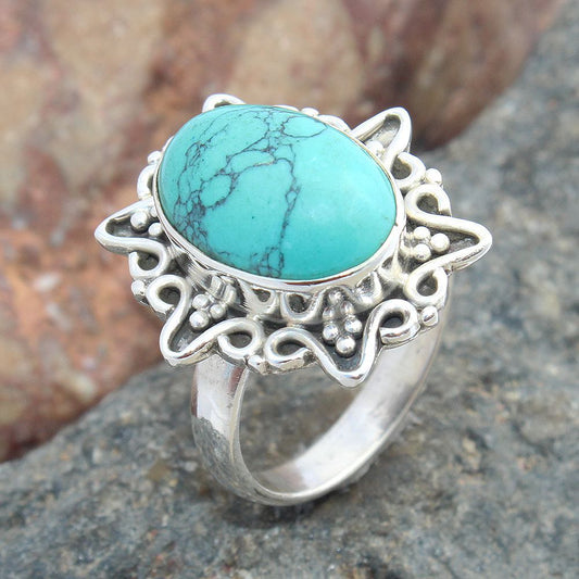 925 SOLID STERLING SILVER NATURAL TURQUOISE GEMSTONES HANDMADE RING, ALL SIZES AVAILABLE