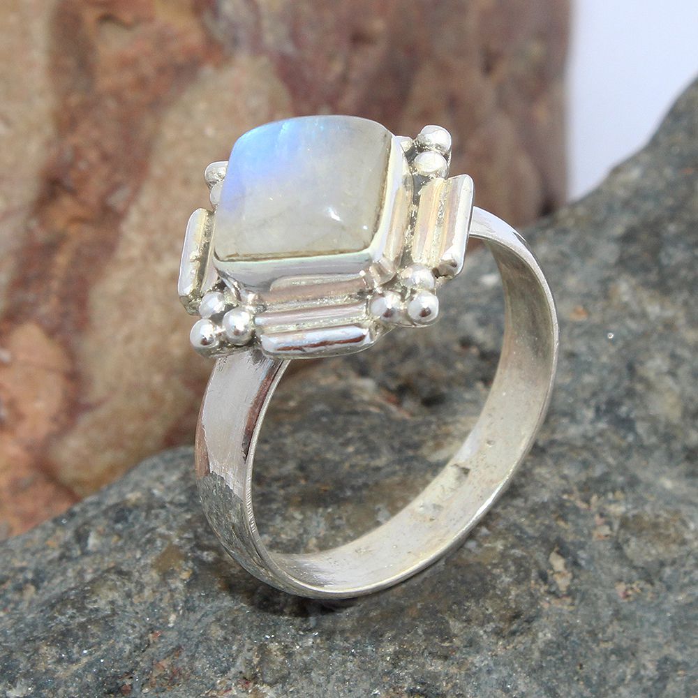 925 SOLID STERLING SILVER NATURAL RAINBOW MOONSTONE GEMSTONES HANDMADE RING, ALL SIZES AVAILABLE