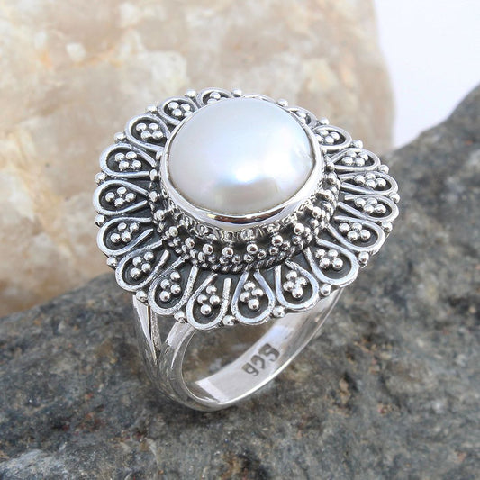 925 SOLID STERLING SILVER NATURAL Mother of Pearl GEMSTONES HANDMADE RING, ALL SIZES AVAILABLE