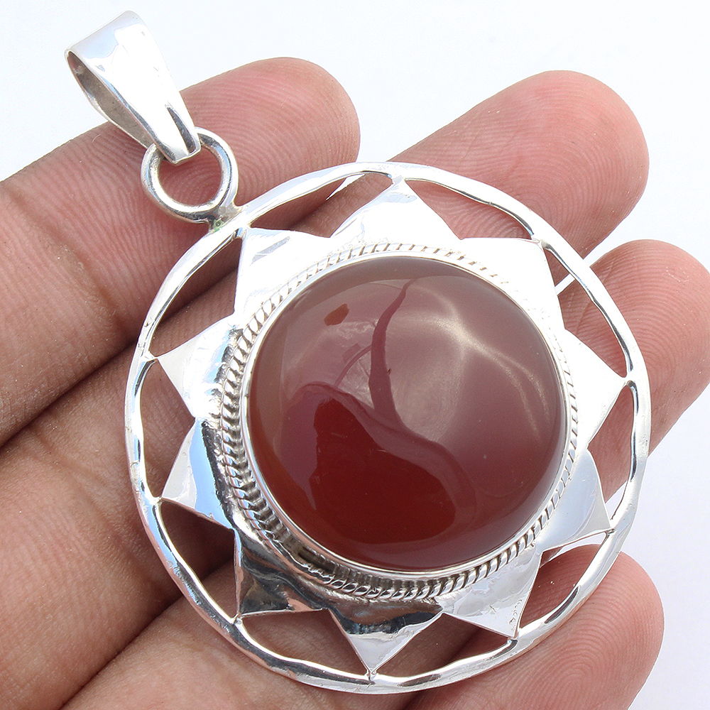 NATURAL RED ONYX 925 SOLID STERLING SILVER HANDMADE STAR PENDANT