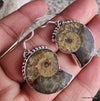 925 SOLID STERLING SILVER NATURAL AMMONITE FOSSIL GEMSTONE HOOK EARRING