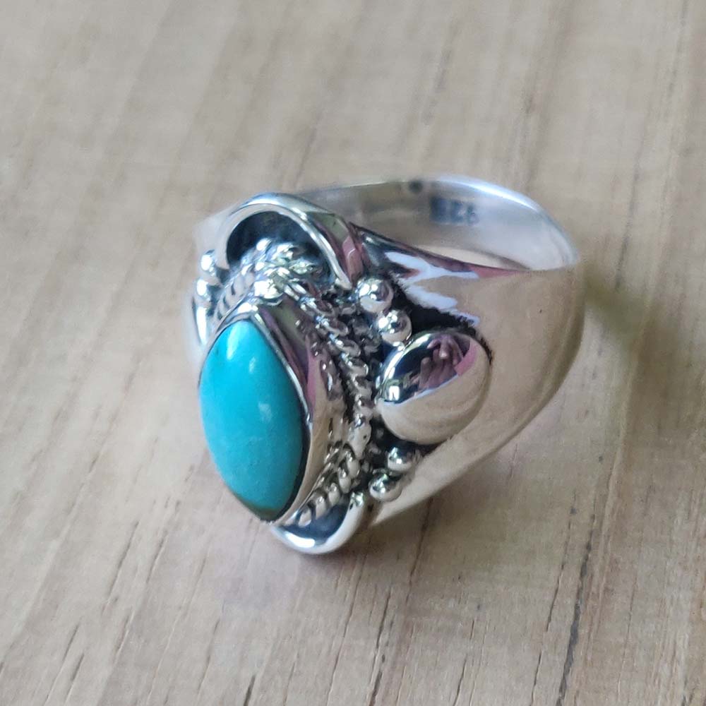 925 SOLID STERLING SILVER NATURAL TURQUOISE GEMSTONES HANDMADE RING, ALL SIZES AVAILABLE