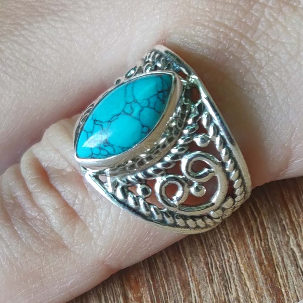 925 SOLID STERLING SILVER NATURAL TURQUOISE GEMSTONES HANDMADE RING, ALL SIZES AVAILABLE