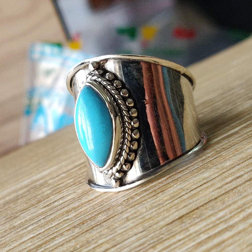 925 SOLID STERLING SILVER NATURAL TURQUOISE GEMSTONES HANDMADE RING, ALL SIZES AVAILABLE