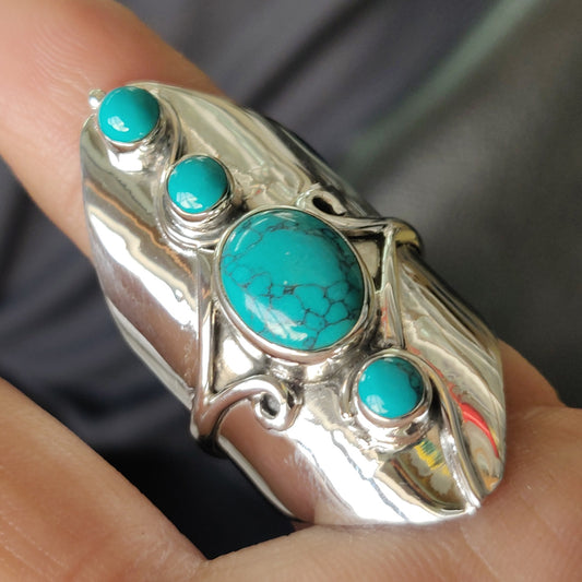 925 SOLID STERLING SILVER NATURAL TURQUOISE GEMSTONES HANDMADE RING, ALL SIZES AVAILABLE