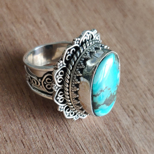 925 SOLID STERLING SILVER NATURAL TURQUOISE GEMSTONES HANDMADE RING, ALL SIZES AVAILABLE