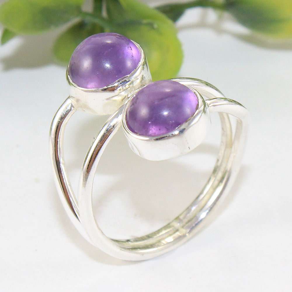 925 SOLID STERLING SILVER NATURAL PURPLE AMETHYST GEMSTONES HANDMADE RING, ALL SIZES AVAILABLE