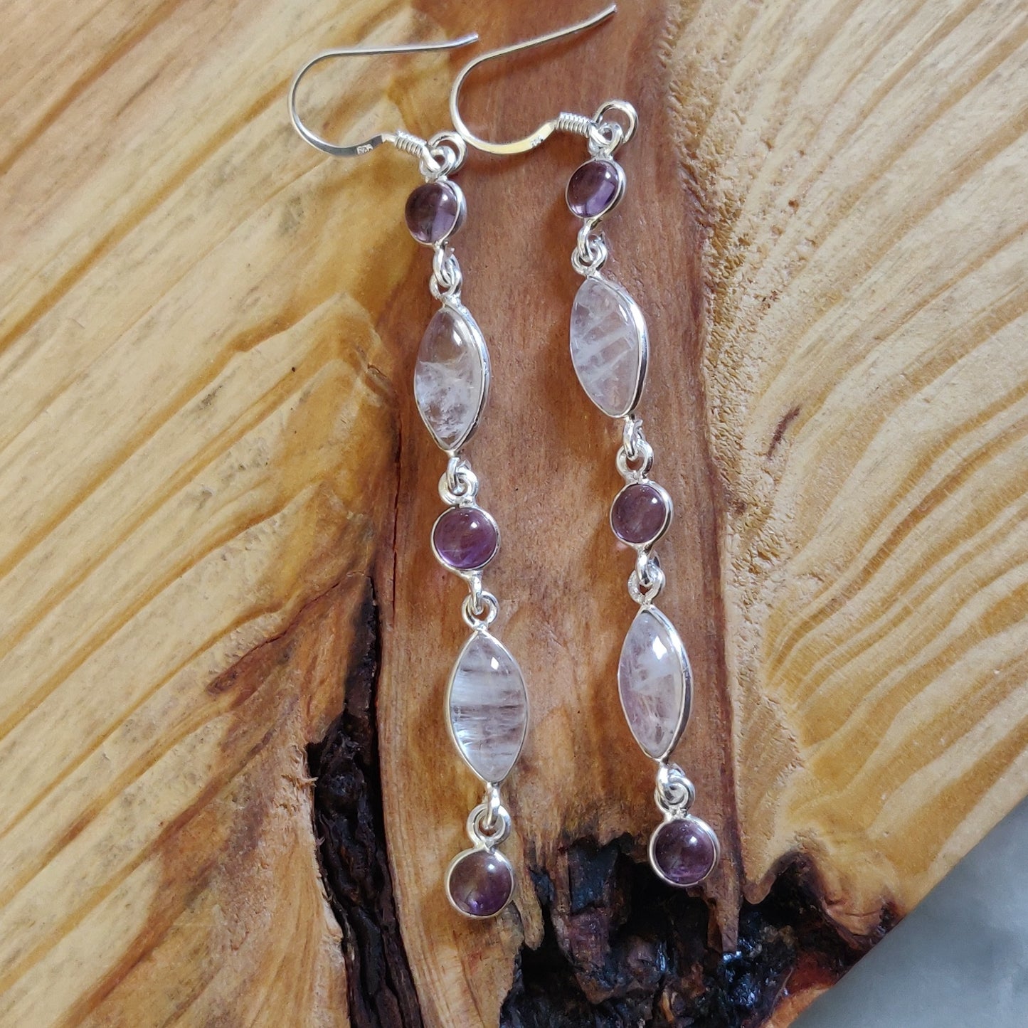 925 SOLID STERLING SILVER NATURAL RAINBOW MOONSTONE GEMSTONE HOOK EARRING