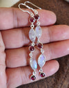 925 SOLID STERLING SILVER NATURAL RAINBOW MOONSTONE GEMSTONE HOOK EARRING