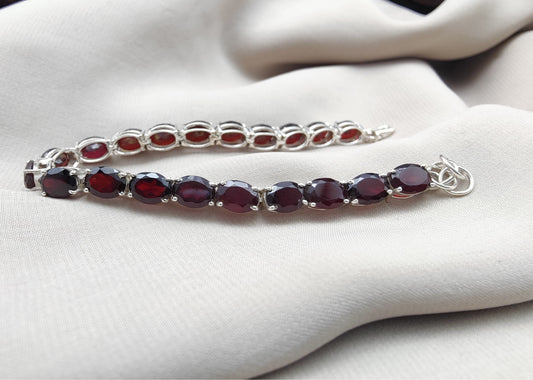 925 SOLID STERLING SILVER NATURAL GARNET HANDMADE BRACELET,8 INCHES