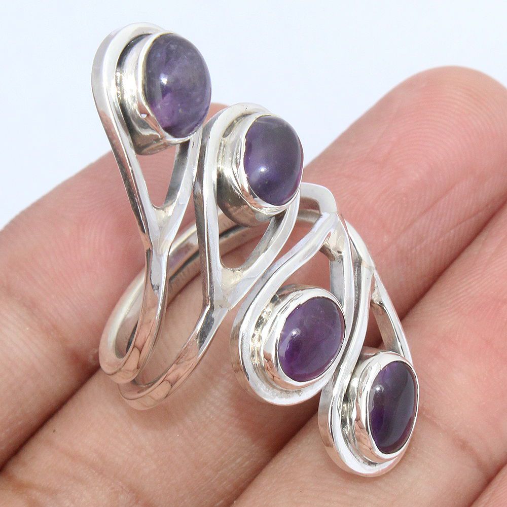 925 SOLID STERLING SILVER NATURAL PURPLE AMETHYST GEMSTONES HANDMADE RING, ALL SIZES AVAILABLE