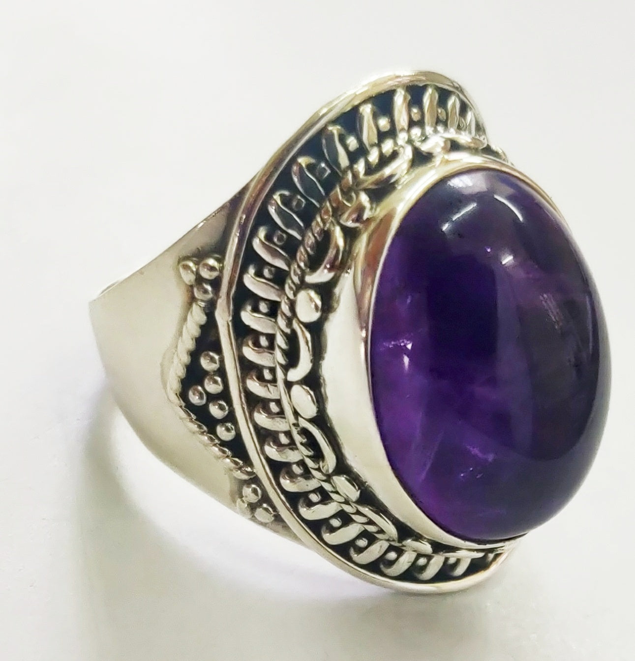 925 SOLID STERLING SILVER NATURAL PURPLE AMETHYST GEMSTONES HANDMADE RING, ALL SIZES AVAILABLE