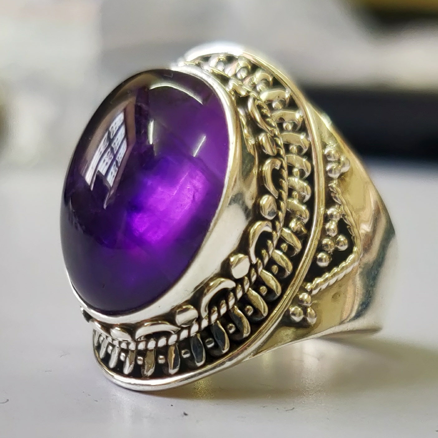 925 SOLID STERLING SILVER NATURAL PURPLE AMETHYST GEMSTONES HANDMADE RING, ALL SIZES AVAILABLE