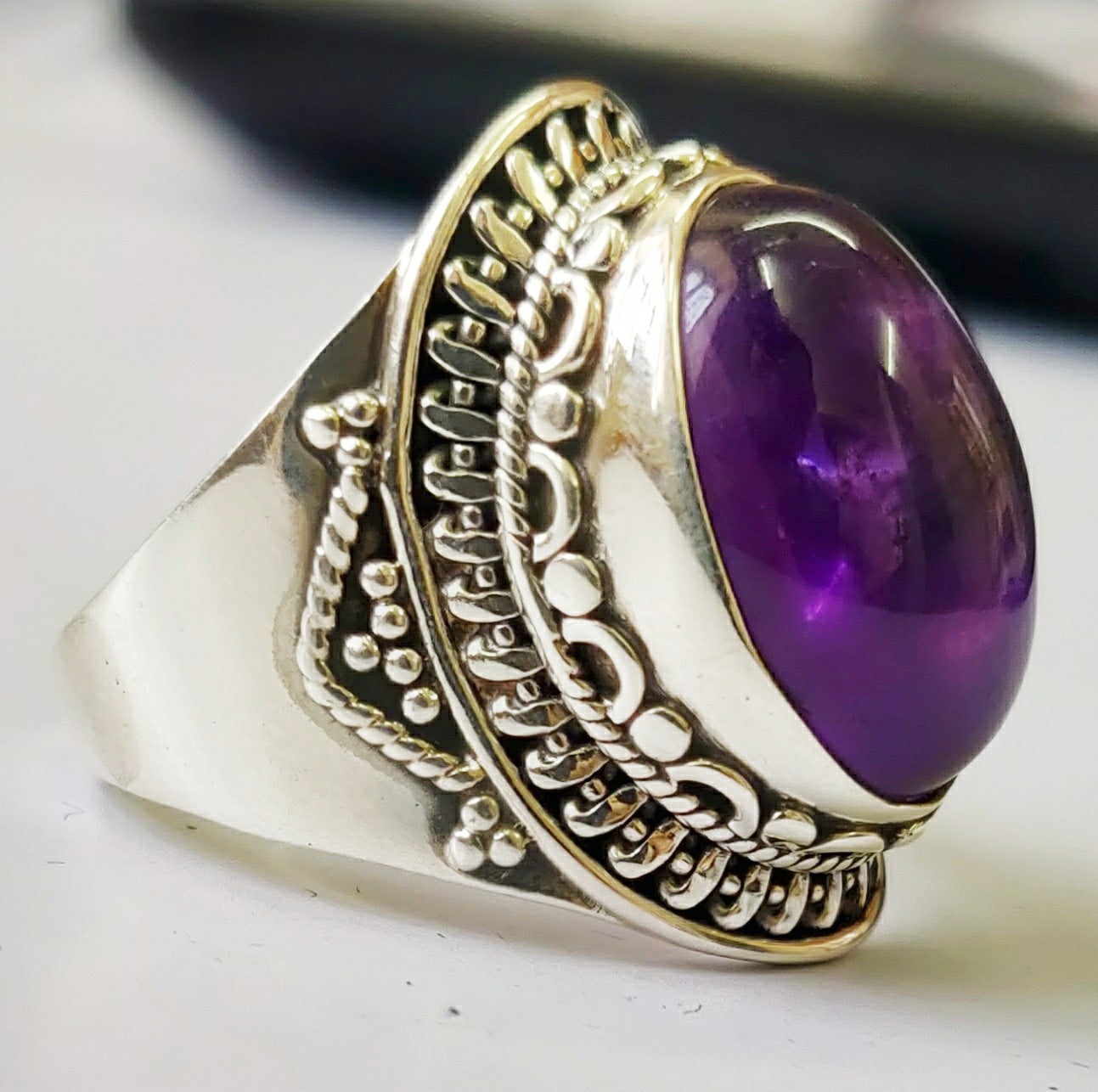 925 SOLID STERLING SILVER NATURAL PURPLE AMETHYST GEMSTONES HANDMADE RING, ALL SIZES AVAILABLE