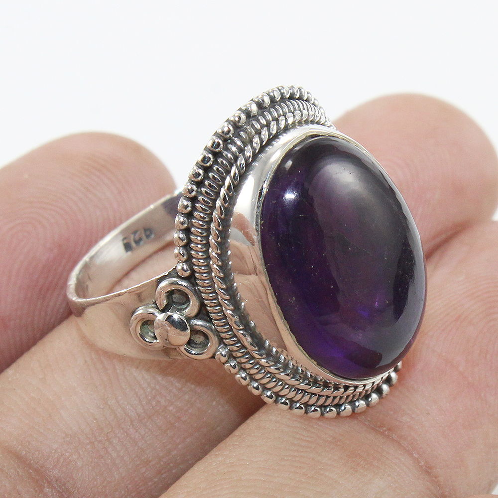 925 SOLID STERLING SILVER NATURAL PURPLE AMETHYST GEMSTONES HANDMADE RING, ALL SIZES AVAILABLE
