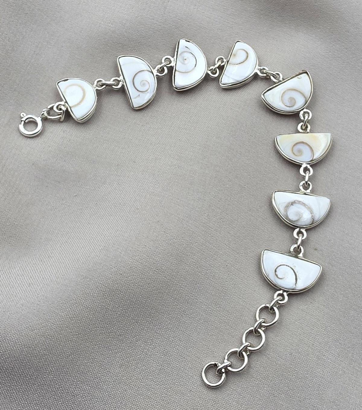925 Sterling Silver Shiva Eye Shell Bracelet Link Bracelet Gemstone Jewelry Gift for Her