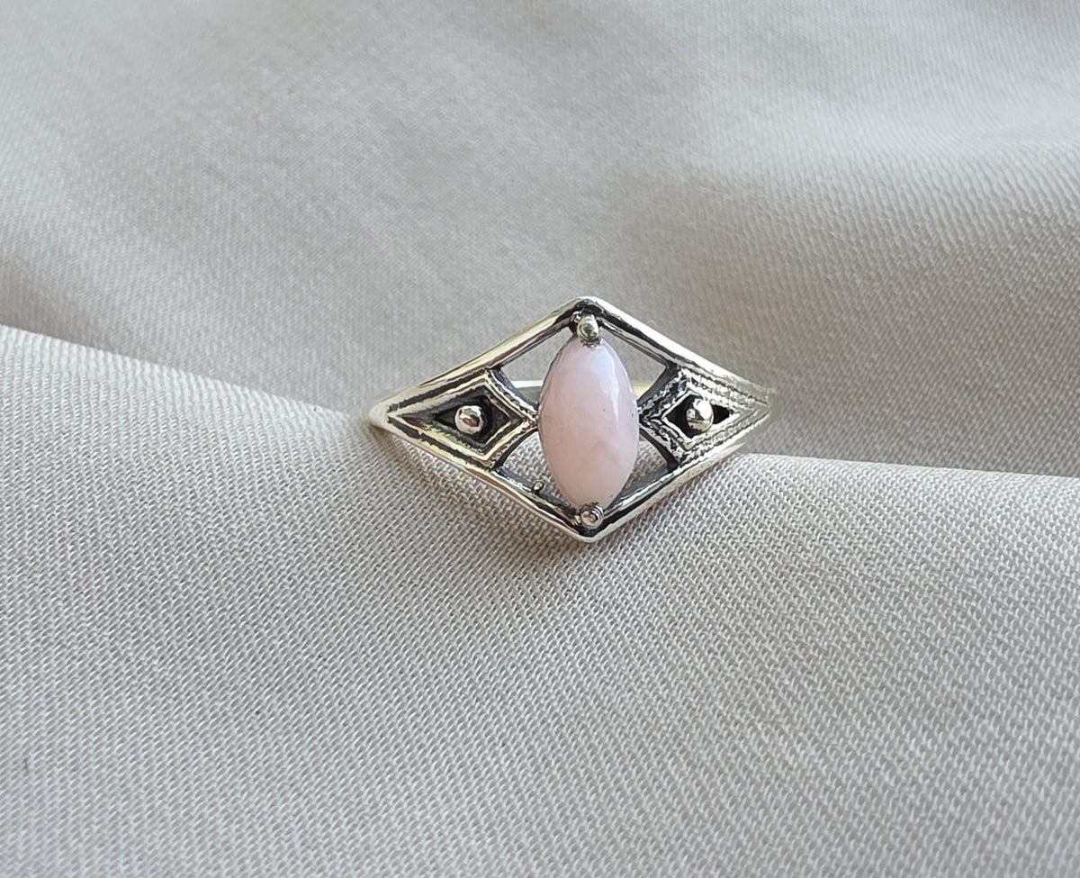 Pink Opal Ring 925 Sterling Silver Marquise Gemstone Minimal Geometric Boho Ring