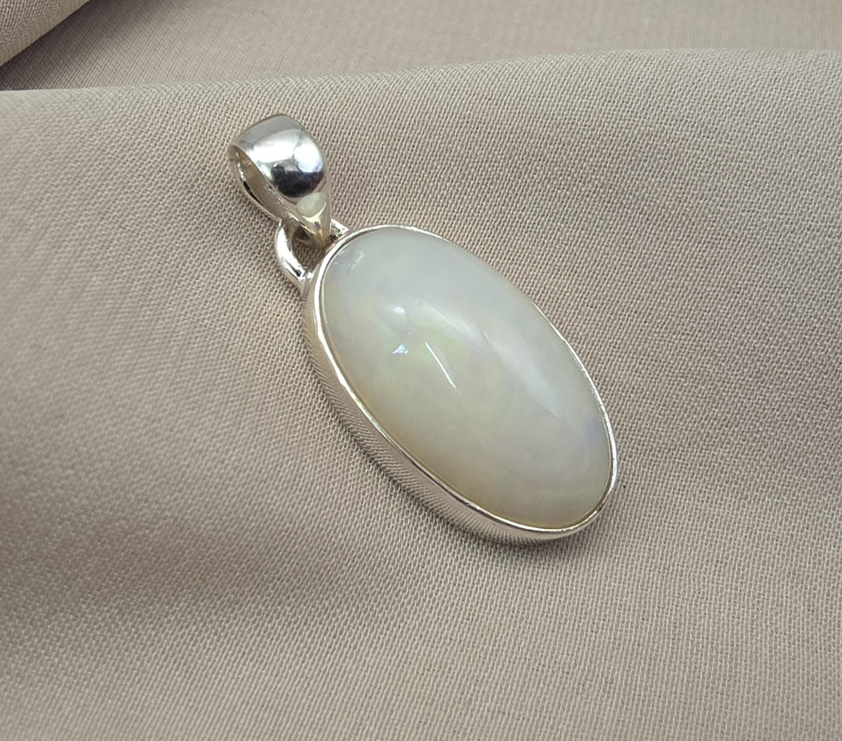 Natural White Opal Cabochon Pendant 925 Sterling Silver Handmade Oval Gemstone Jewelry Gifts