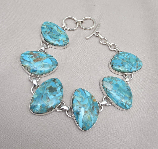 Turquoise Bracelet 925 Silver Blue Statement Gemstone Jewelry Gift for Her