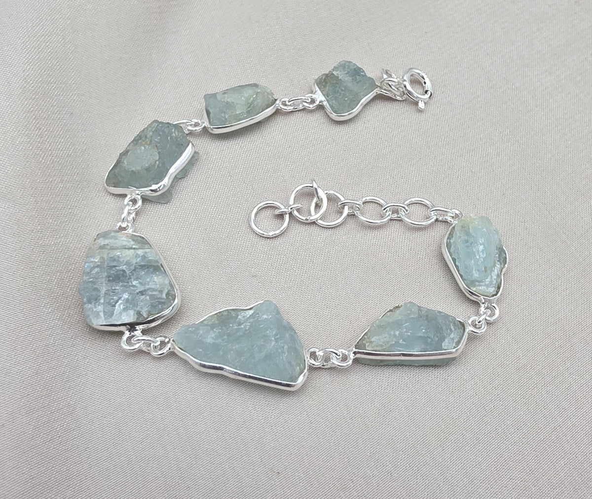 Raw Aquamarine Bracelet in 925 Sterling Silver Natural Blue Gemstone Jewelry