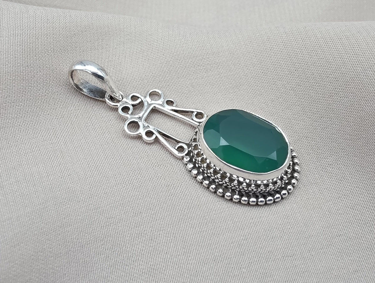 Green Onyx Pendant: Pendant 925 Sterling Silver Faceted Gemstone Necklace Jewelry Gift for Her