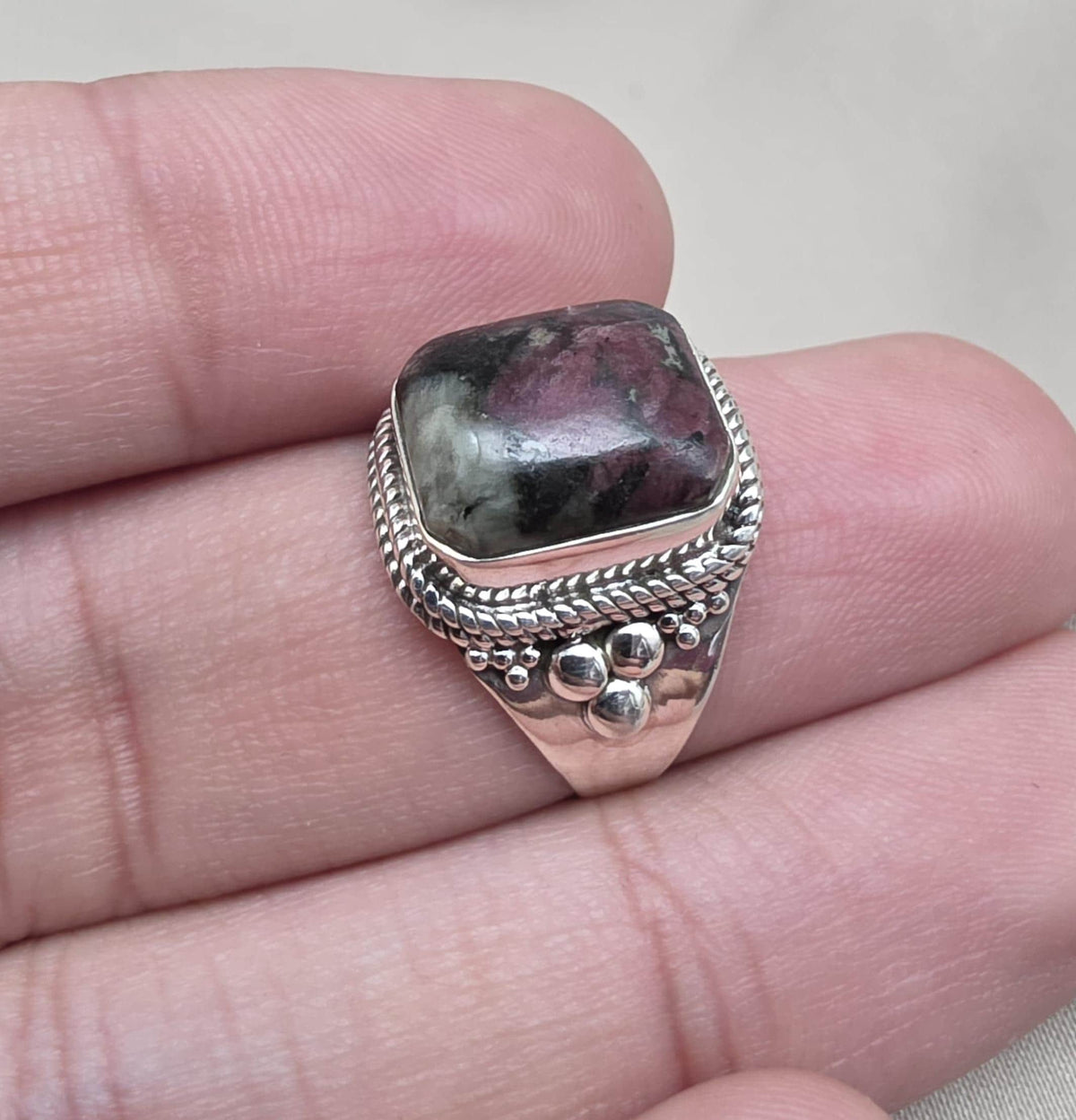 Eudialyte Ring 925 Sterling Silver Boho Statement Ring Gift for Her Crystal Healing Jewelry