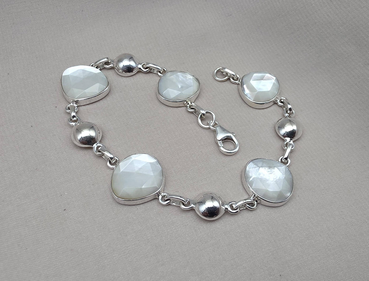 Mother of Pearl 925 Sterling Silver Bracelet Natural Shell Handmade