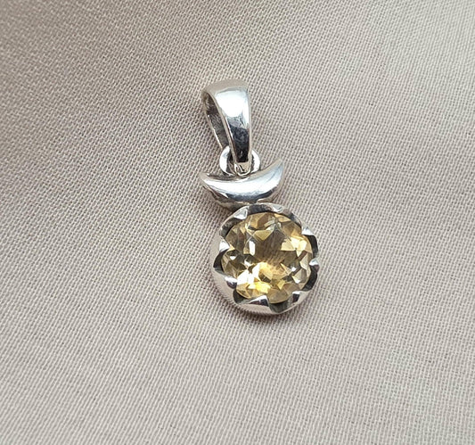 925 Sterling Silver Citrine Pendant: Round Faceted Gemstone, Wholesale Jewelry