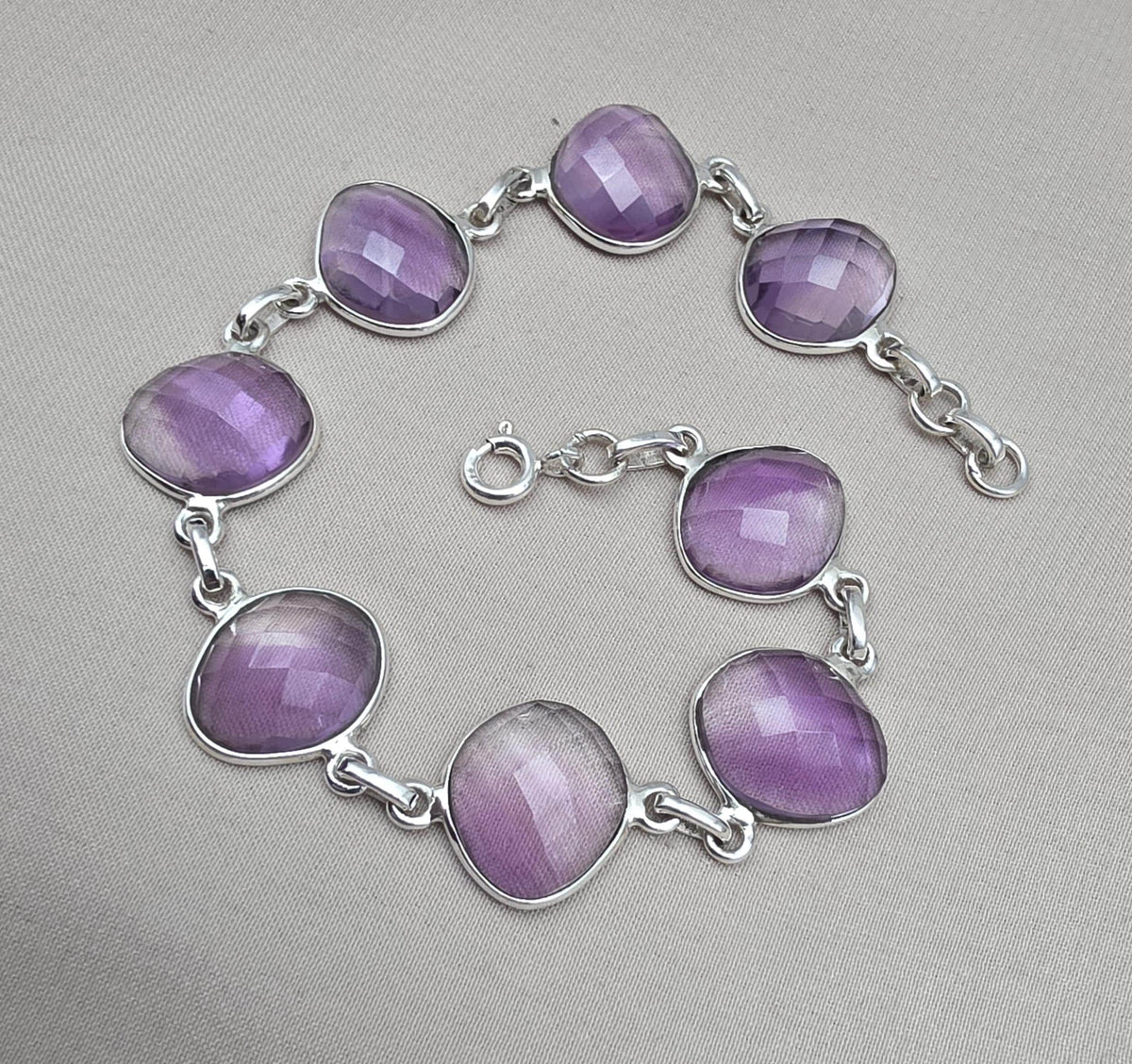Amethyst 925 Sterling Silver Bracelet Handmade Natural Gemstone