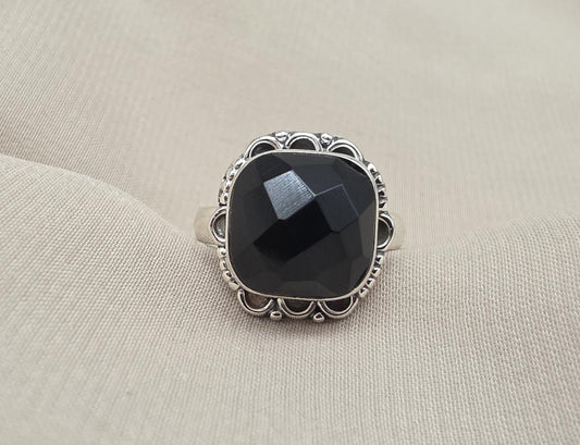 925 Sterling Silver Black Onyx Ring Cushion Cut Natural Gemstone Handmade Vintage Style Gift