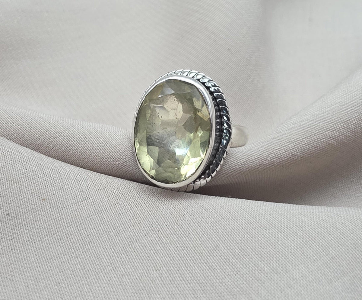 Lemon Quartz Ring : 925 Sterling Silver Oval Cut Gemstone Ring Vintage Statement Jewelry