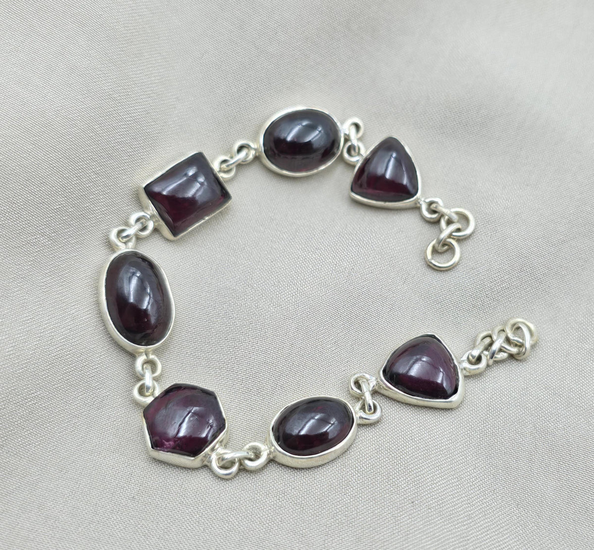 925 Sterling Silver Garnet Link Bracelet Natural Gemstone Handmade Artisan Jewelry Gift for Her