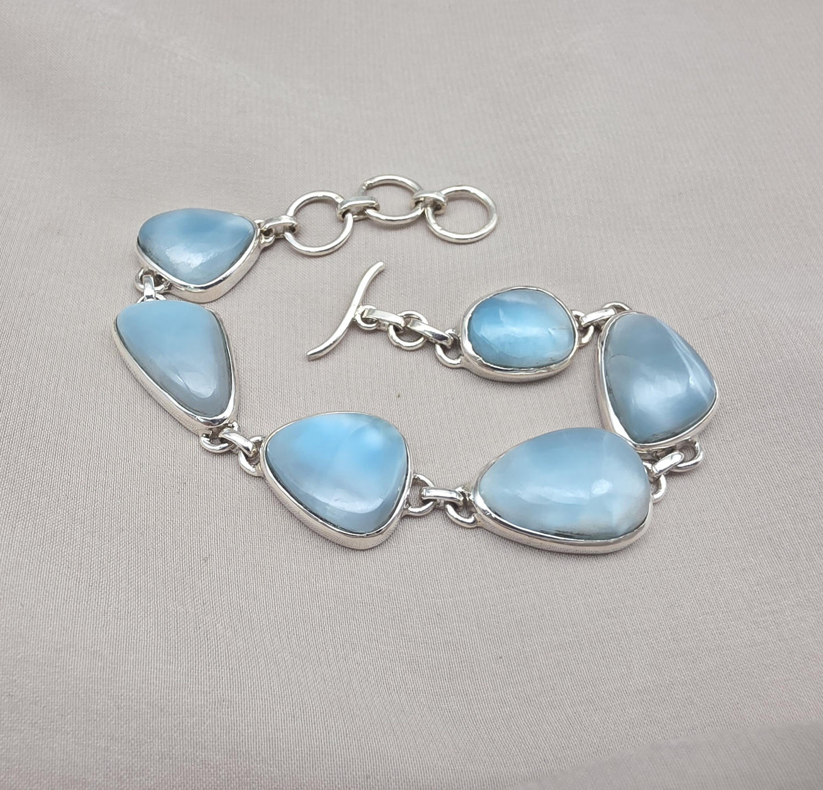 925 Sterling Silver Larimar Bracelet Blue Ocean Gemstone Statement Bracelet Gift for Her