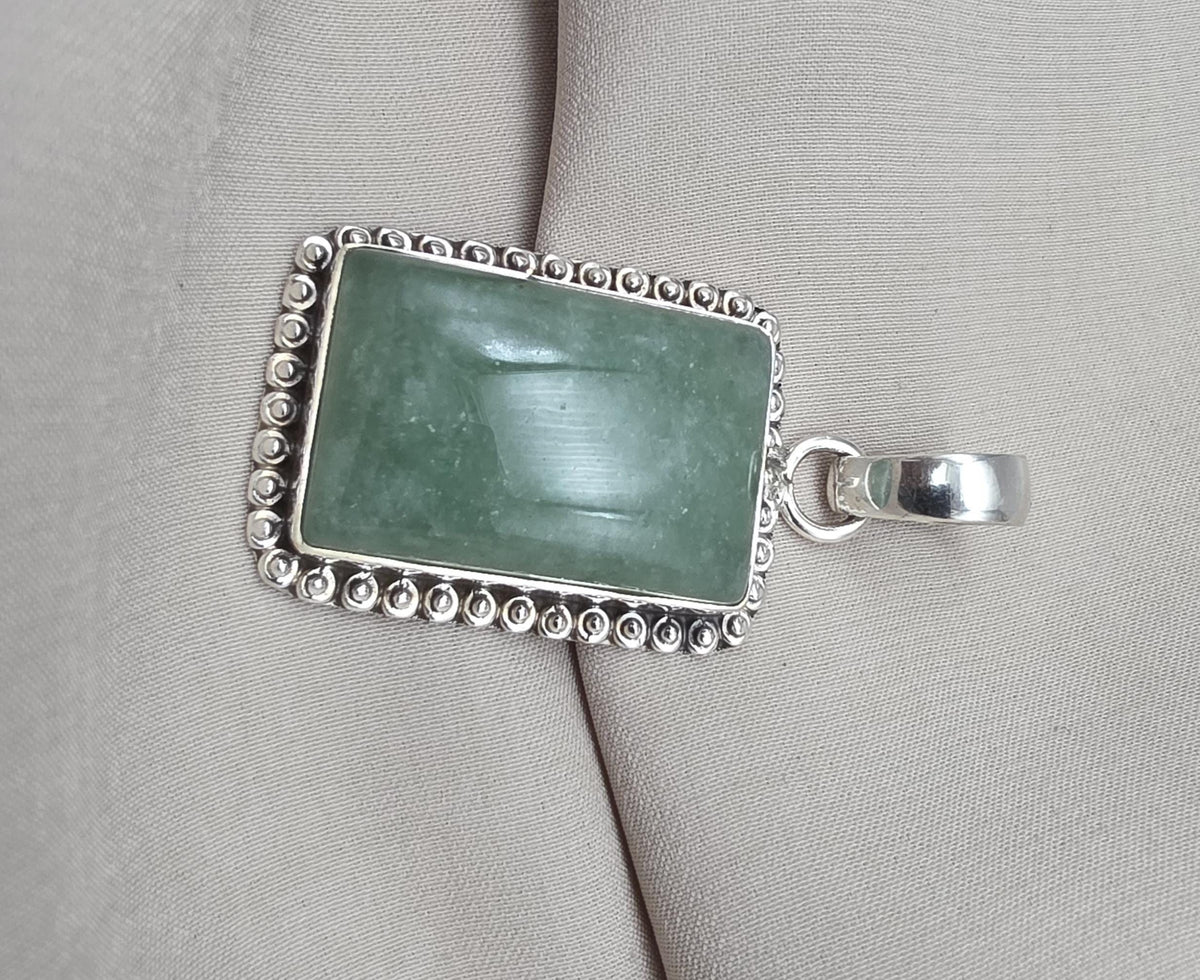 Green Aventurine Pendant 925 Sterling Silver May Birthstone Necklace Healing Heart Chakra Jewelry
