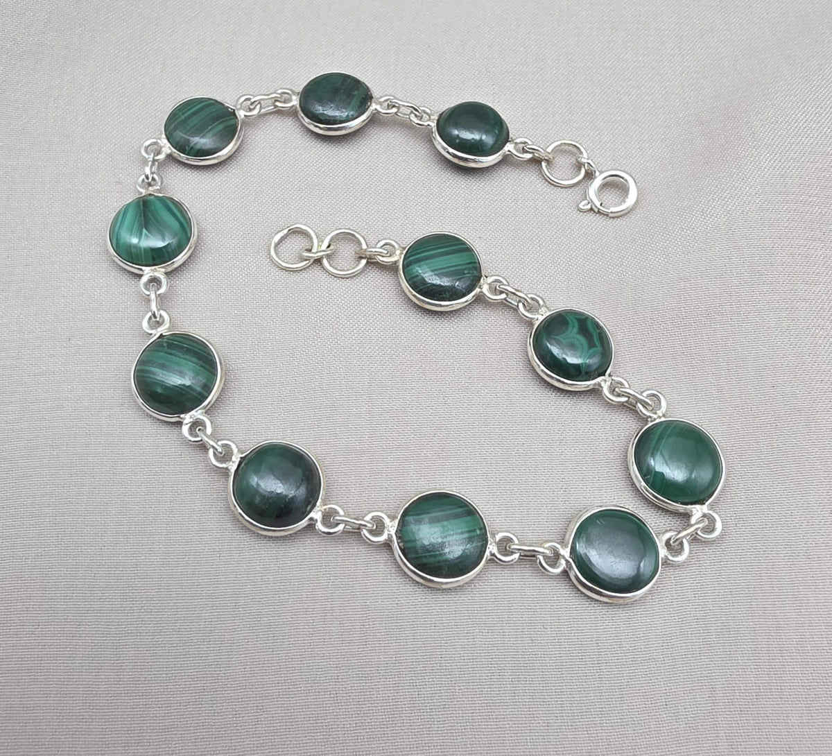 Natural Malachite Bracelet 925 Silver Green Stone Bracelet Protection Healing Jewelry
