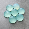 AAA+ Quality Natural Aqua Chalcedony Round Shape Checker Cut Flat Back Calibrated Wholesale Gemstones, All Sizes Available