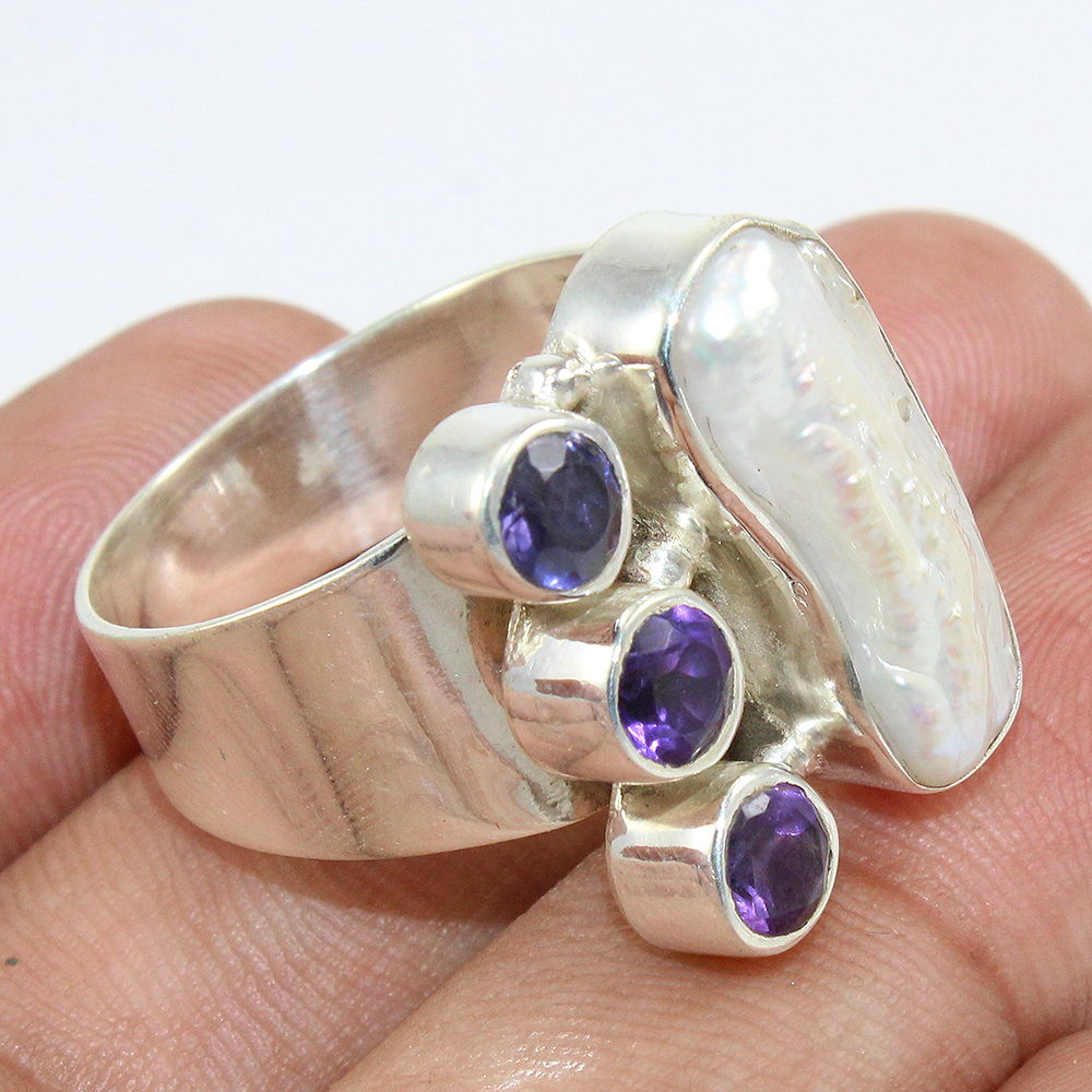 925 SOLID STERLING SILVER NATURAL Mother of Pearl GEMSTONES HANDMADE RING, ALL SIZES AVAILABLE