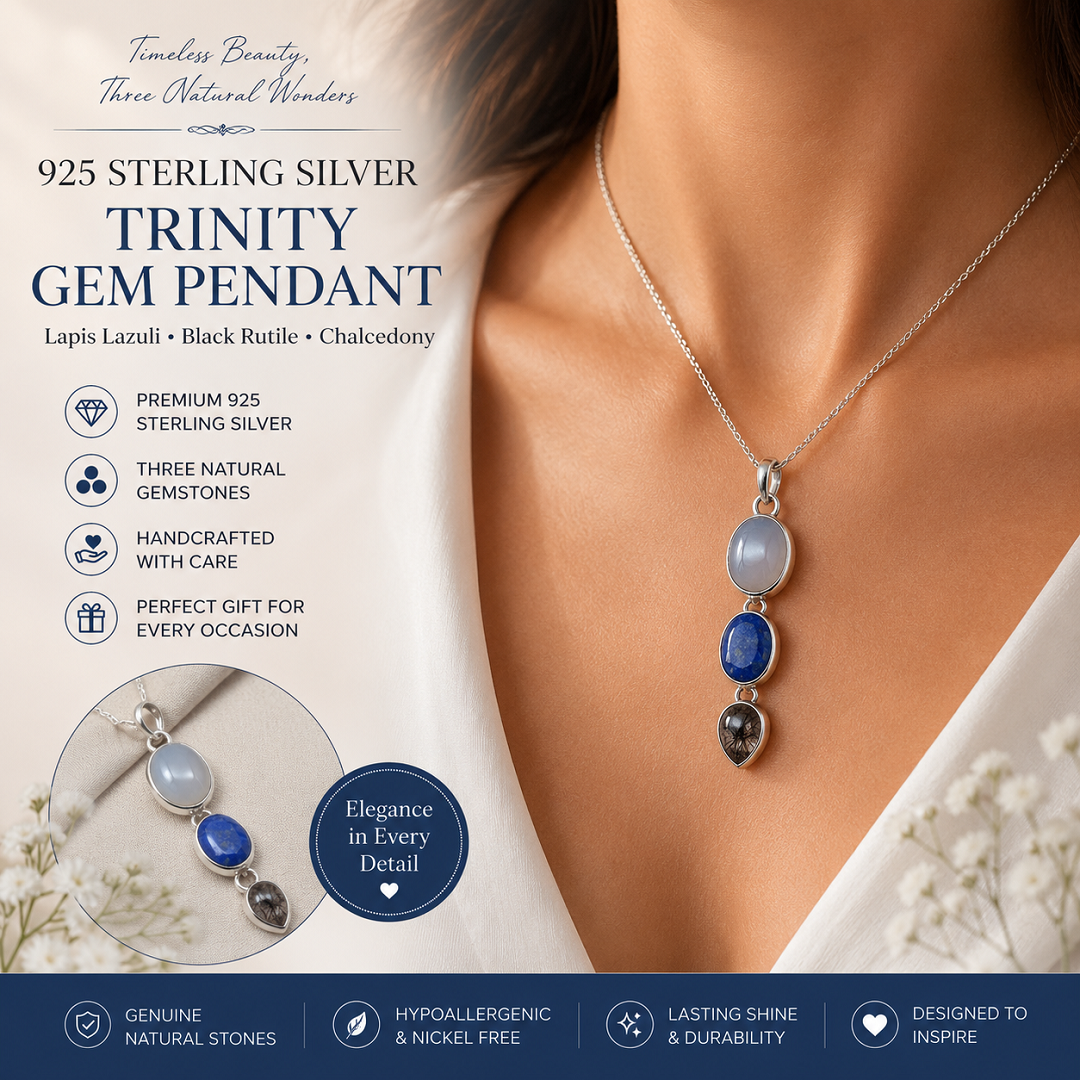 925 Sterling Silver Trinity Gem Pendant – Three Gemstones, One Timeless Masterpiece