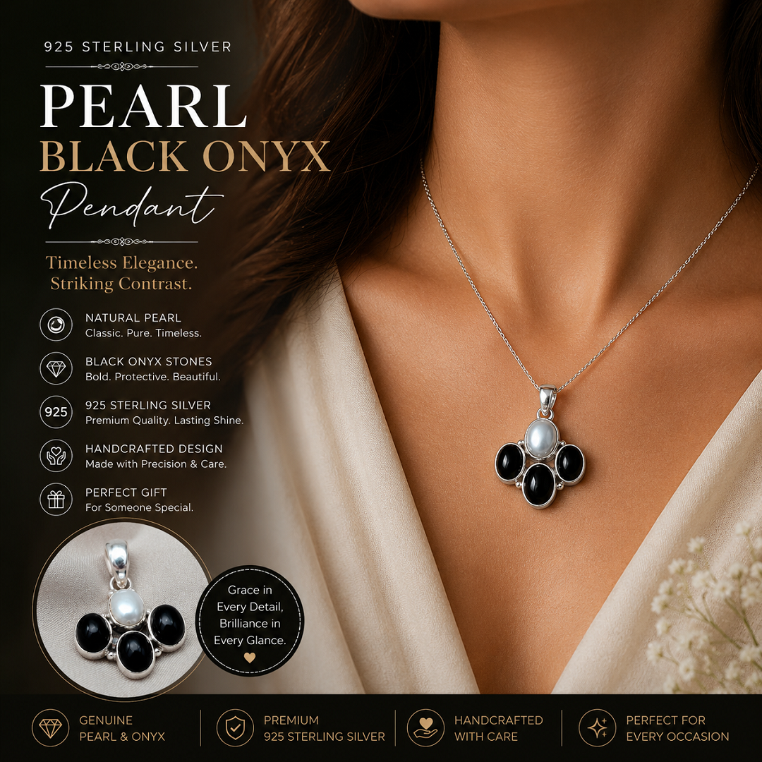 925 Sterling Silver Pearl Black Onyx Pendant – A Perfect Balance of Grace & Strength
