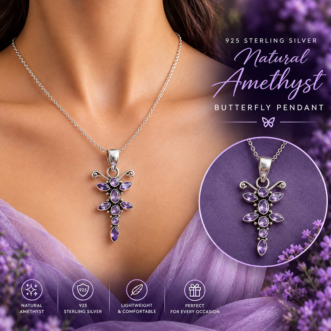 925 Sterling Silver Amethyst Butterfly Pendant – Where Elegance Meets Nature