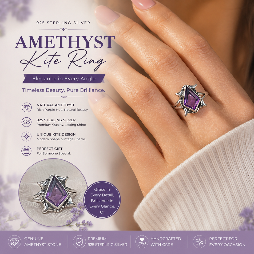 925 Sterling Silver Amethyst Kite Ring – A Statement of Timeless Elegance