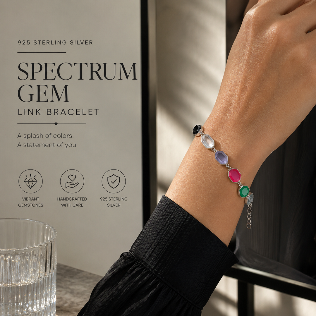 925 Sterling Silver Spectrum Gem Link Bracelet – A Celebration of Color & Craftsmanship